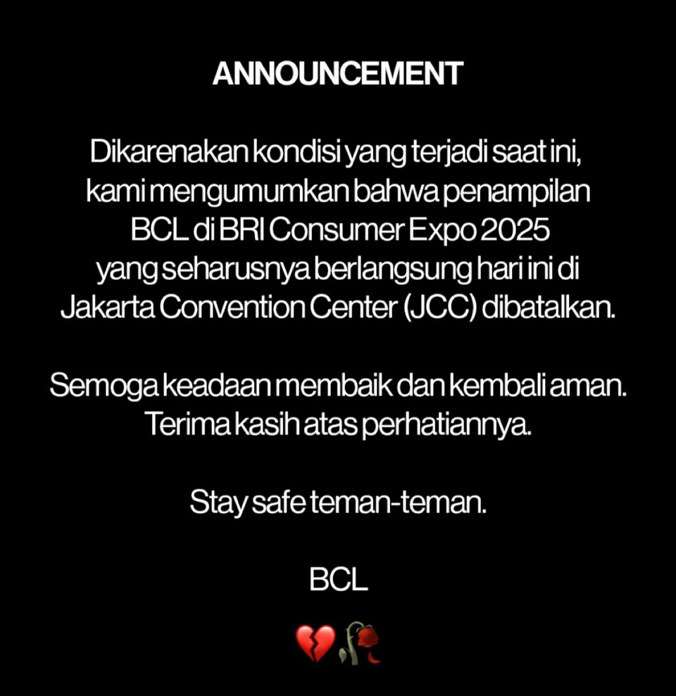 Bunga Citra Lestari Umumkan Batal Manggung [Instagram]